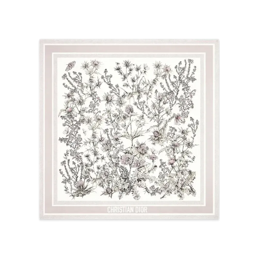 Dior Chardons 90 Square Scarf Silk Twill "White/Powder Pink"