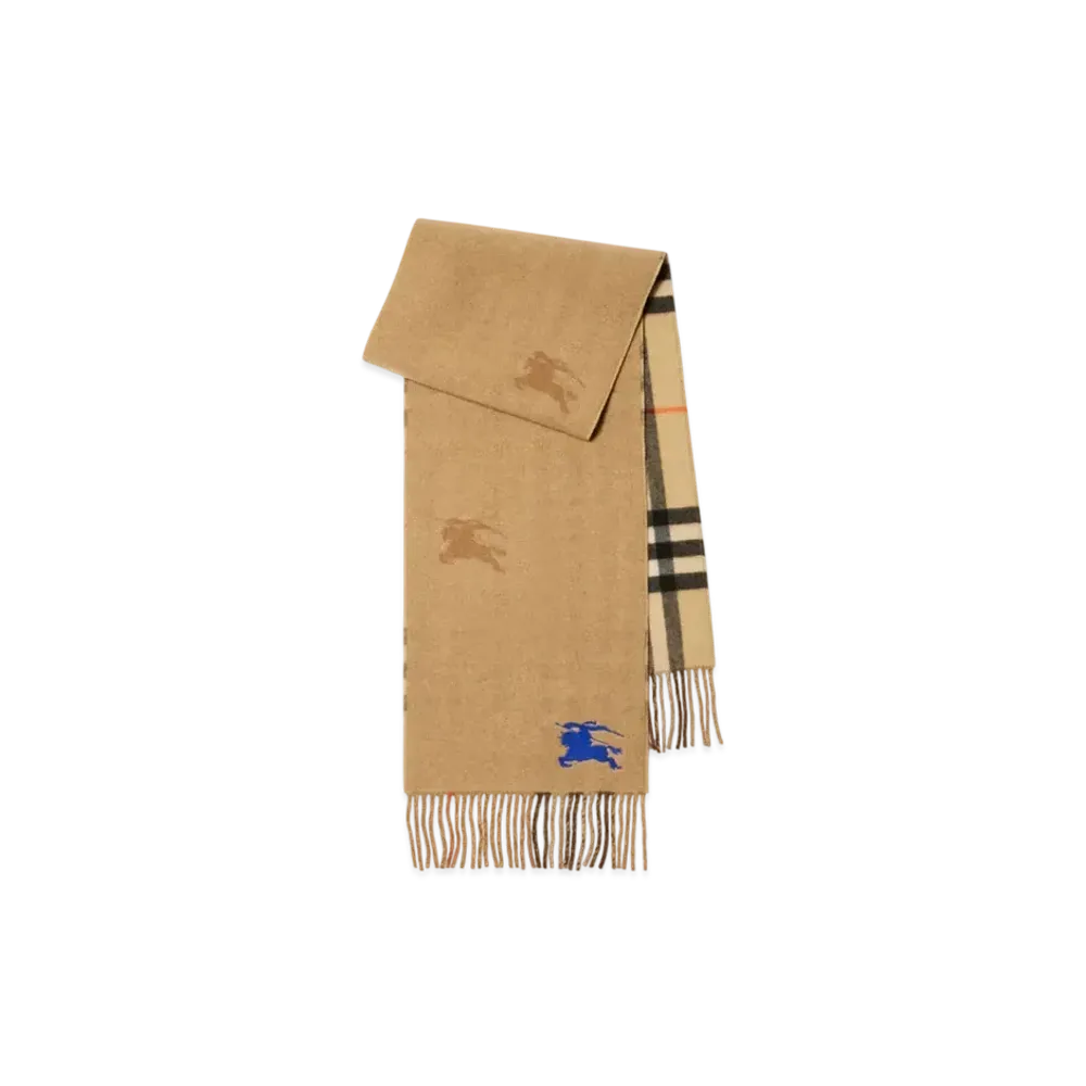 Burberry Reversible EKD Check Cashmere Scarf "Sand"