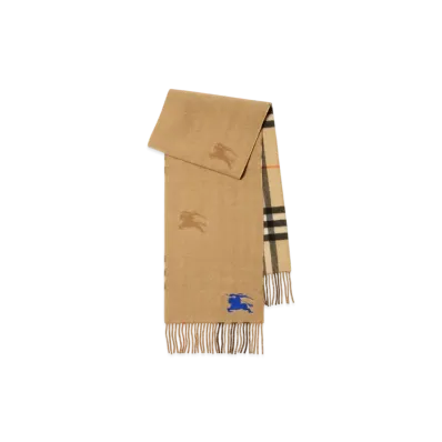Burberry Reversible EKD Check Cashmere Scarf "Sand"