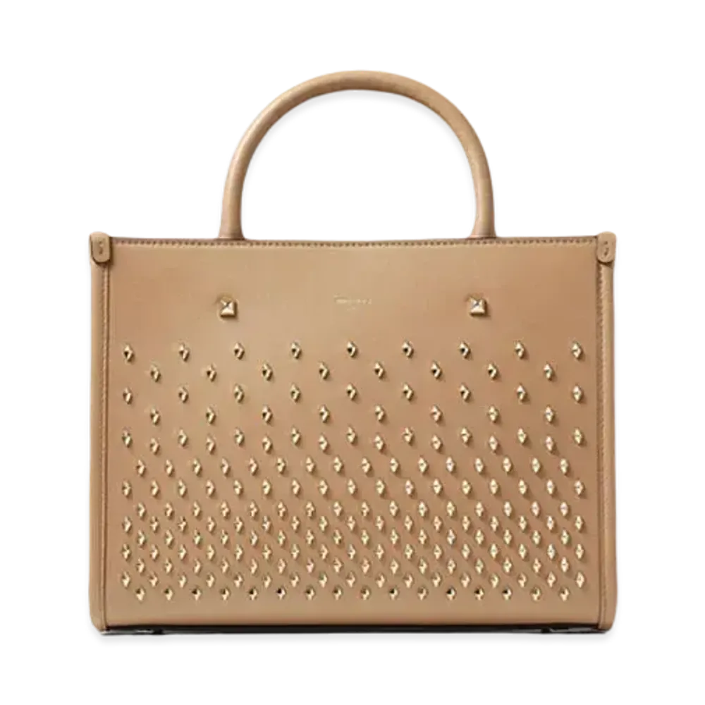 Jimmy Choo Avenue/S Tote Calf Leather Tote Bag With Diamond Studs "Biscuit"