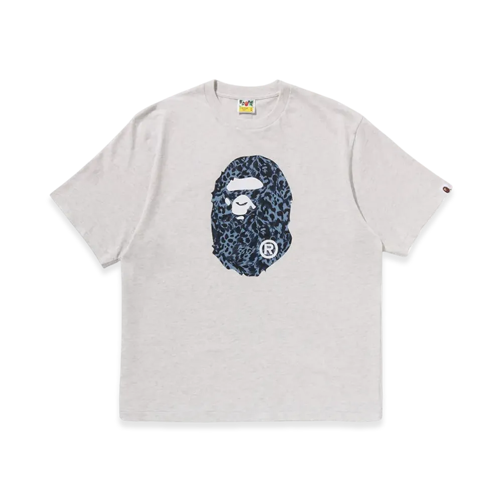 A BATHING APE Wild Leopard Pattern Ape Head Relaxed Fit Tee "Gray"