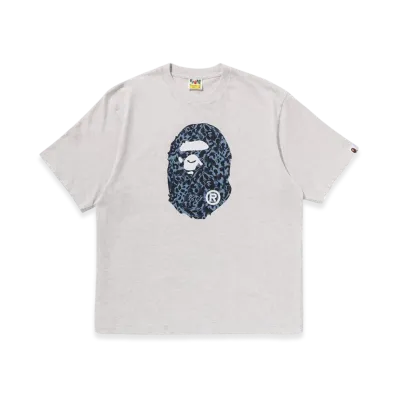 A BATHING APE Wild Leopard Pattern Ape Head Relaxed Fit Tee "Gray"