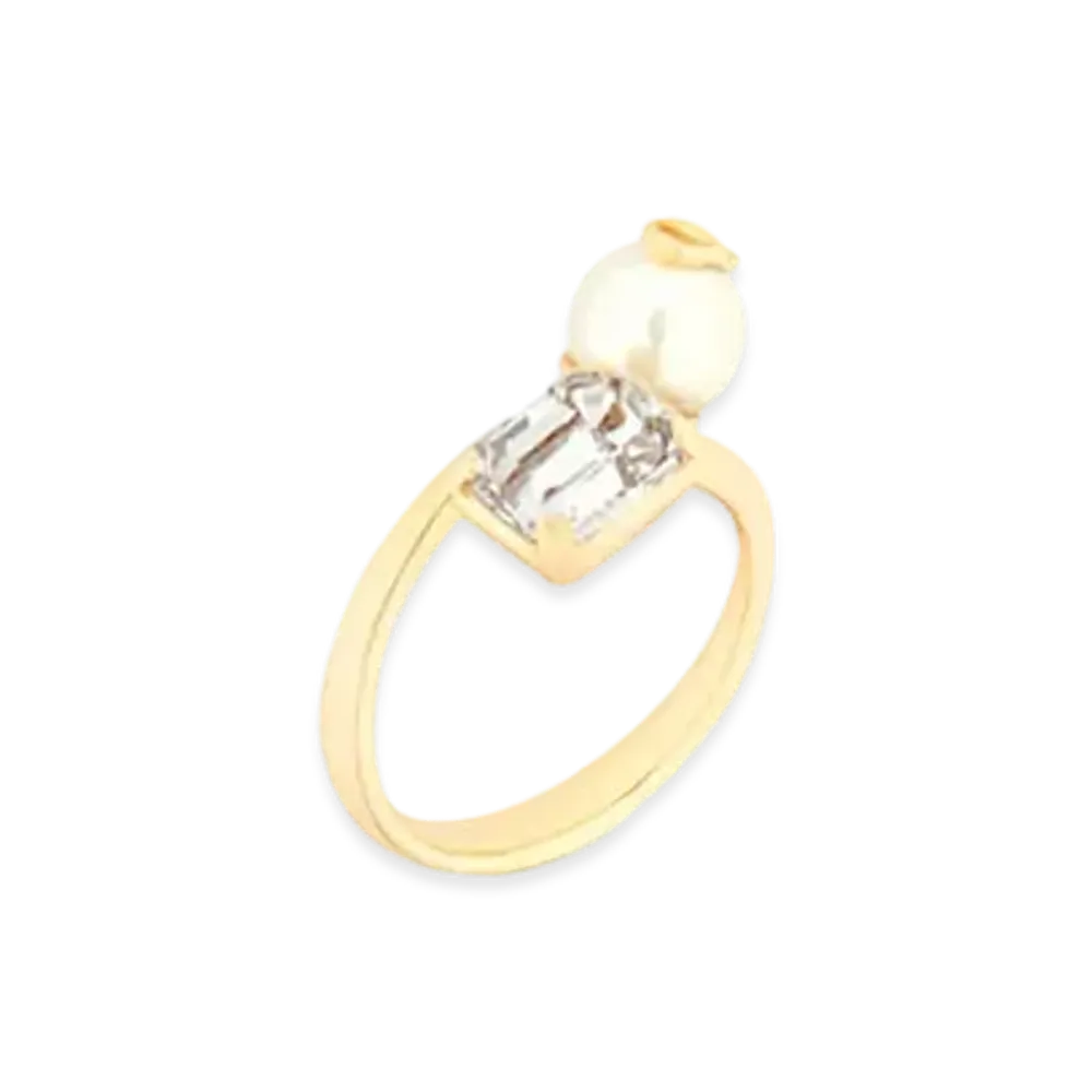 Dior Petit CD Ring Finish Metal with Resin Pearl and Crystal "Gold/White/Silver"