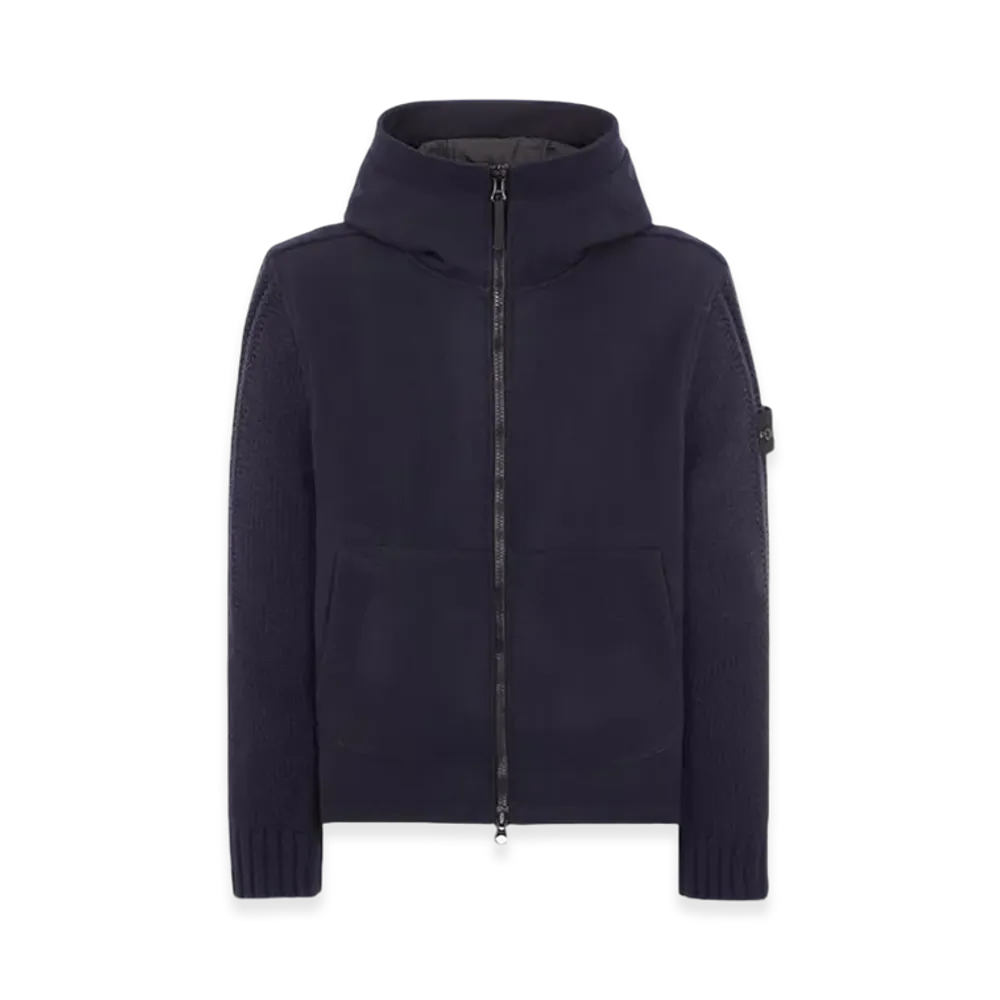 Stone Island 43930 Panno Speciale with Primaloft Insulation Technology Shetland Knit Hooded Blouson - 23FW "Marine Blue"