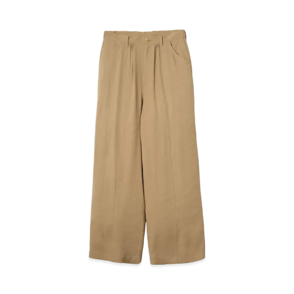 YOKE Linen Acetate Front Gather Wide Trousers "Beige"