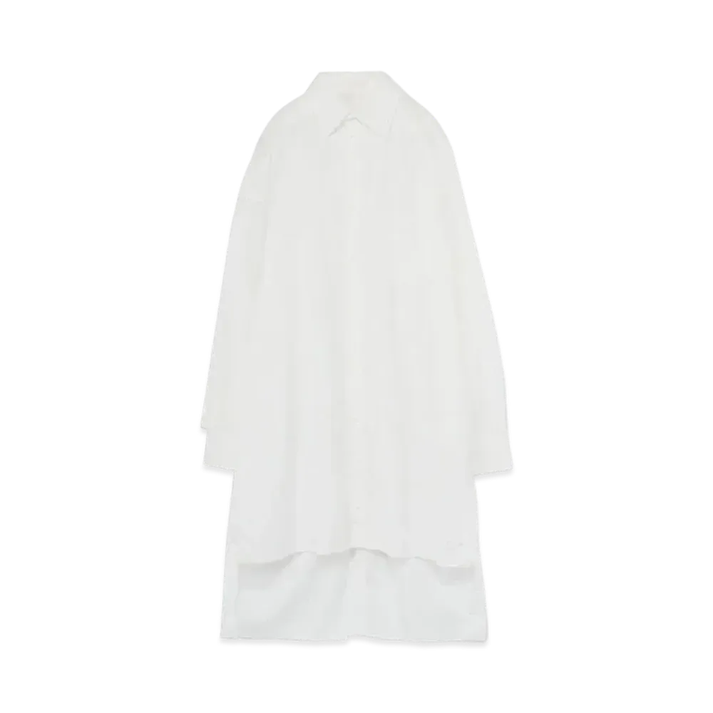 Yohji Yamamoto Pour Homme COTTON BROAD CHAIN STITCH GUSSET BLOUSE "White"