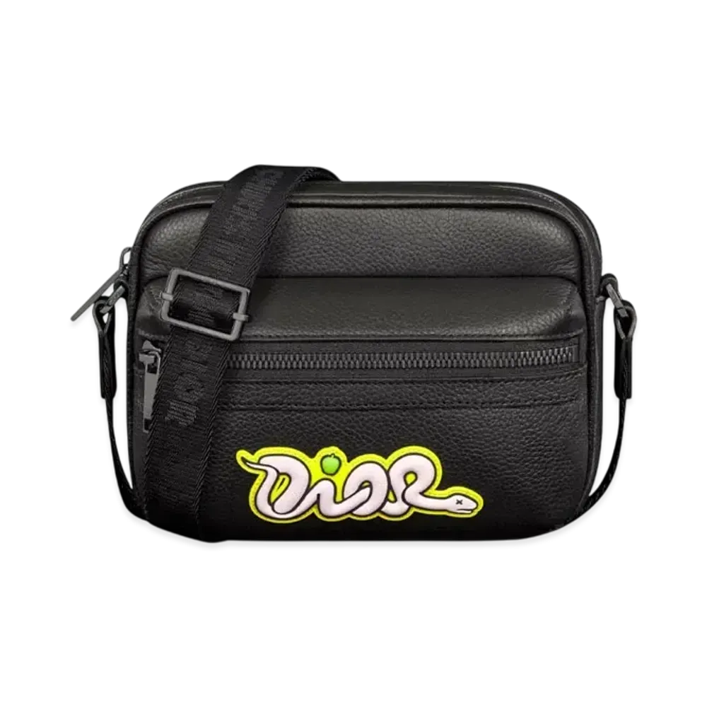 Dior x KAWS Mini Rider 2.0 Zipped Messenger Bag Grained Calfskin "Black/Pink/Yellow"