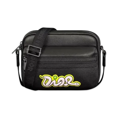 Dior x KAWS Mini Rider 2.0 Zipped Messenger Bag Grained Calfskin "Black/Pink/Yellow"