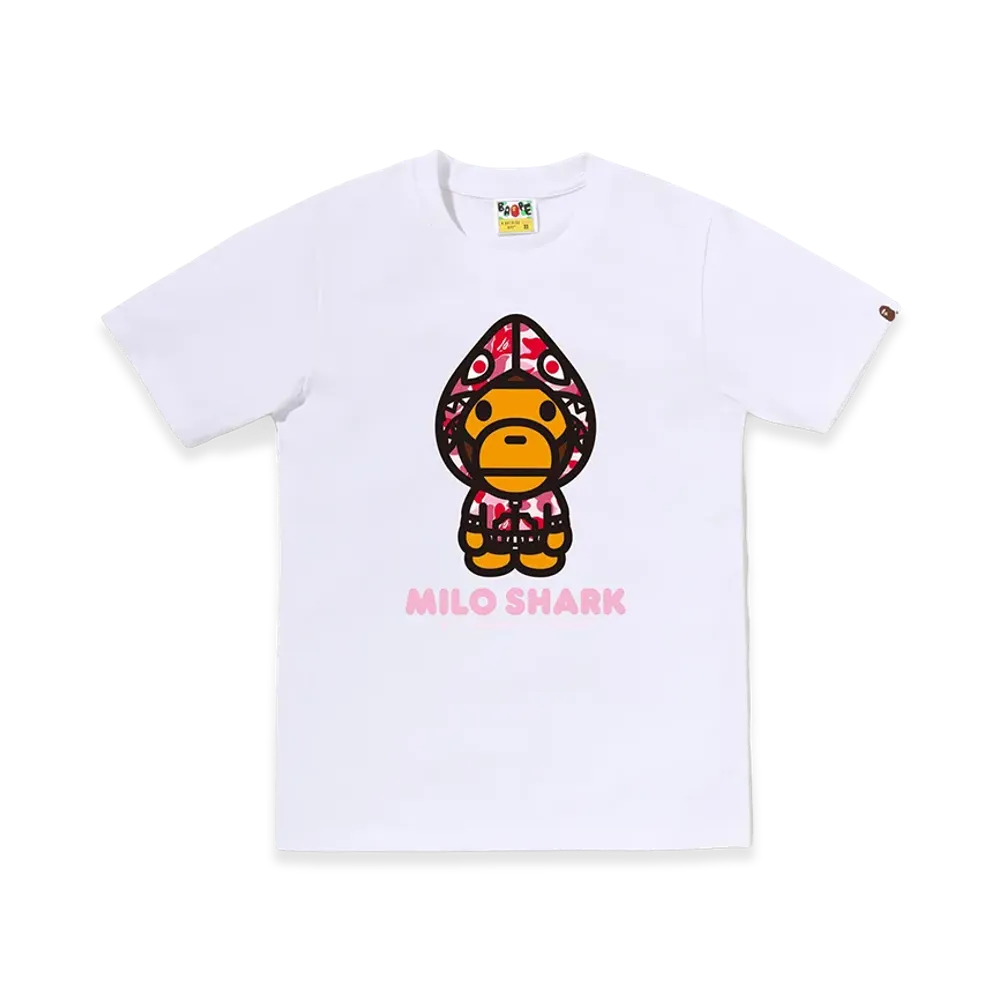A BATHING APE Women's ABC Camo Milo Shark FZH Tee "White/Pink"