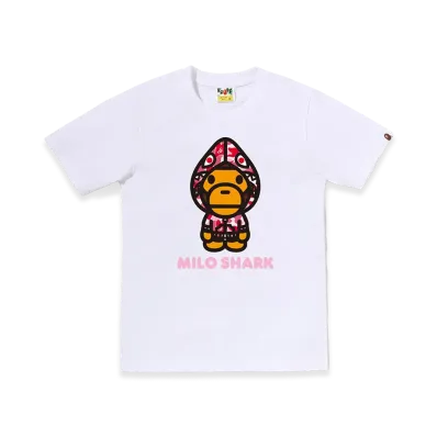 A BATHING APE Women's ABC Camo Milo Shark FZH Tee "White/Pink"
