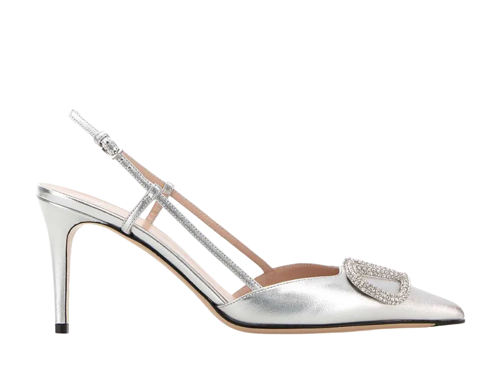 Valentino Garavani Women's Silver Leather Vlogo Signature Pumps "Silver"