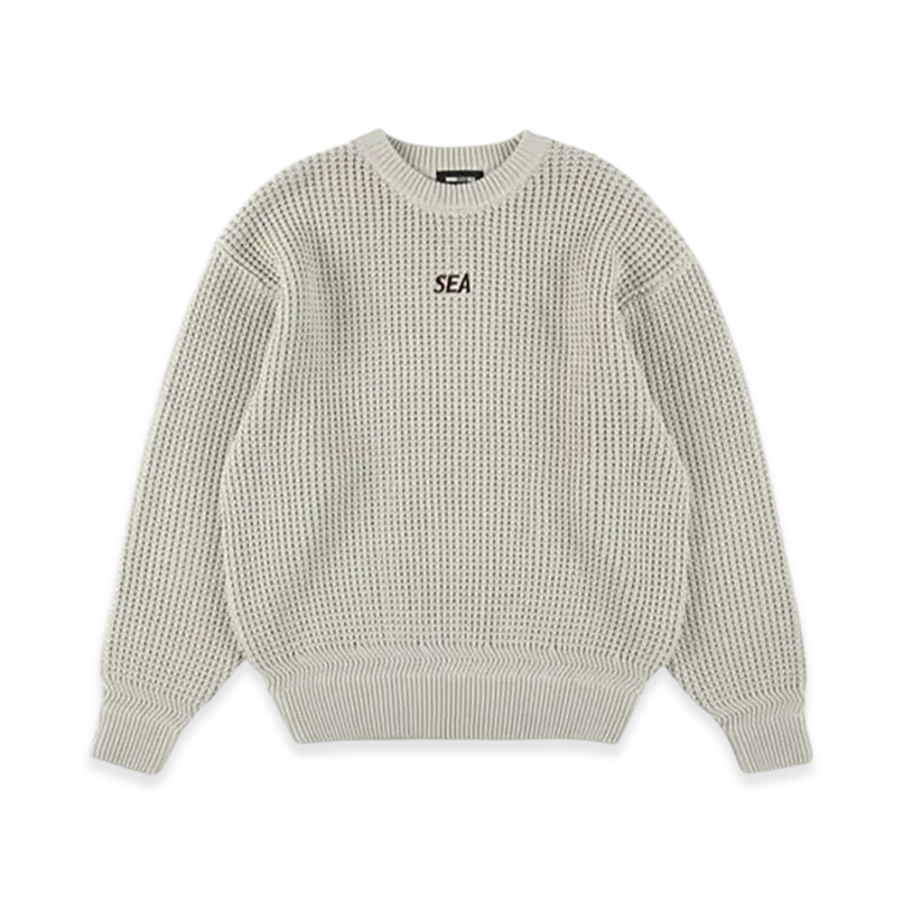 WIND AND SEA Waffle Crewneck Knit Sweater "Ivory"