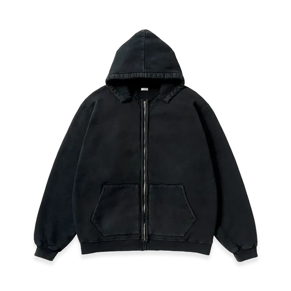 A.PRESSE Vintage Attached Hood Zip Parka "Black"