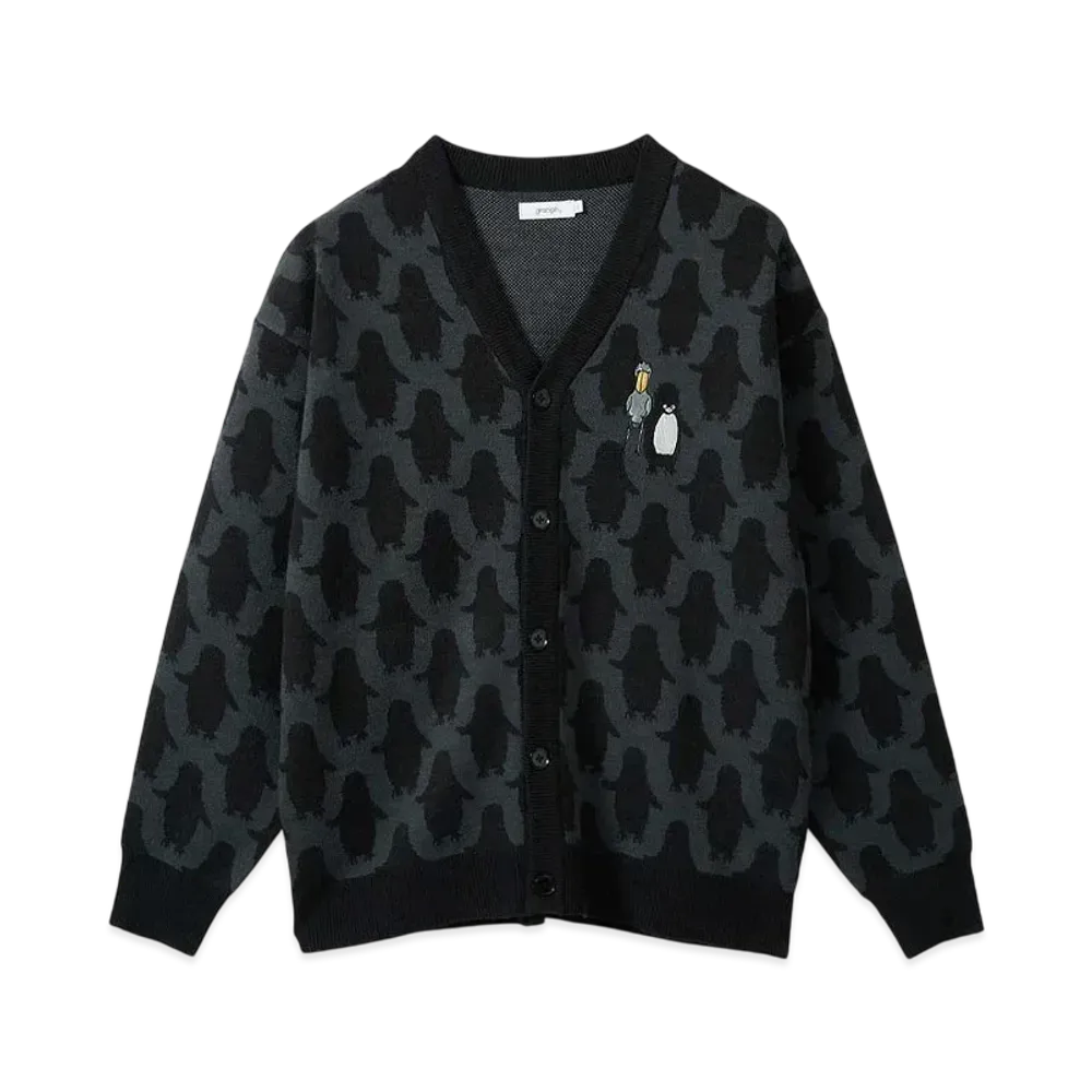 graniph x Chiharu Sakazaki Penguins & Shoebills Washable Jacquard Cardigan "Black"