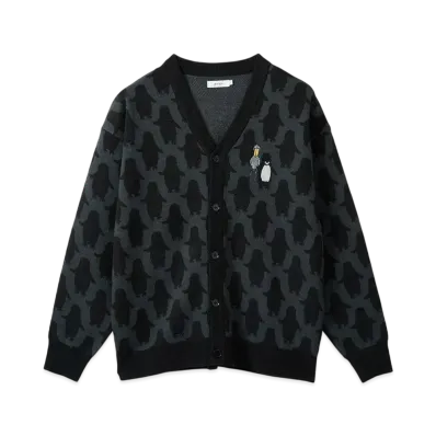 graniph x Chiharu Sakazaki Penguins & Shoebills Washable Jacquard Cardigan "Black"