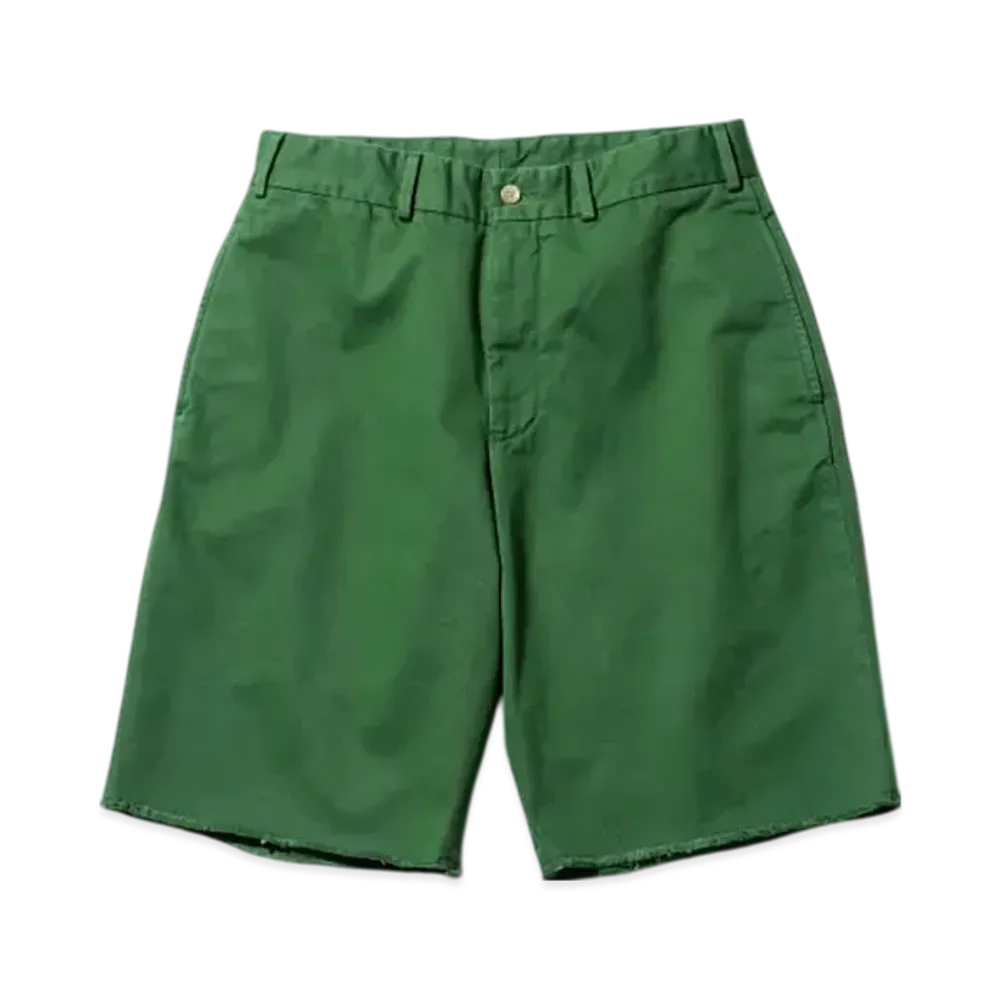 BEAMS Plain Front Shorts Cut Off Twill Garment Dye "Green"