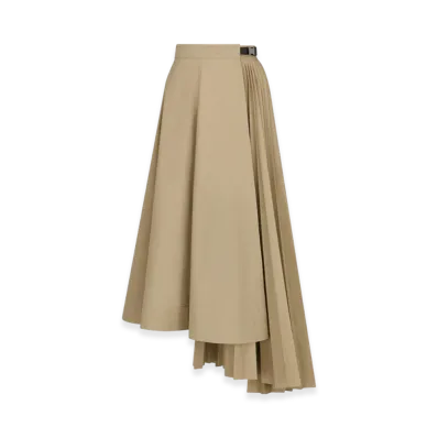 Dior Women's Asymmetric Cotton Gabardine Long Skirt "Beige"