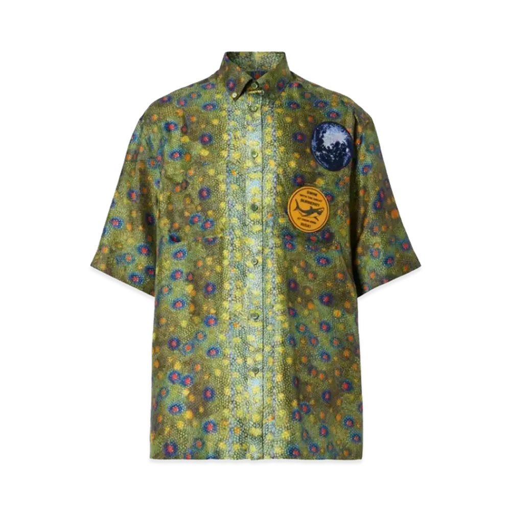 Burberry Mulberry Silk Fish Scale Shirt "Green"