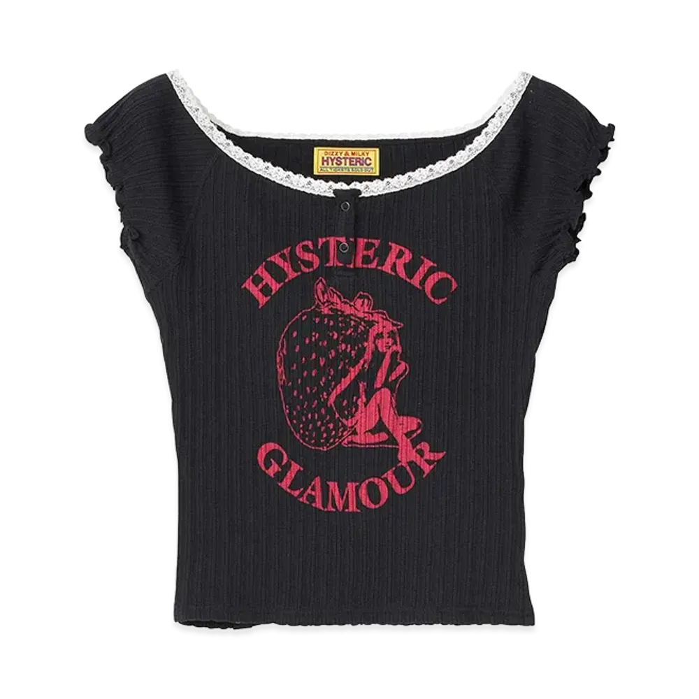 HYSTERIC GLAMOUR Women's Strawberry Freak Baby Tee "Black"