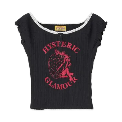 HYSTERIC GLAMOUR Women's Strawberry Freak Baby Tee "Black"