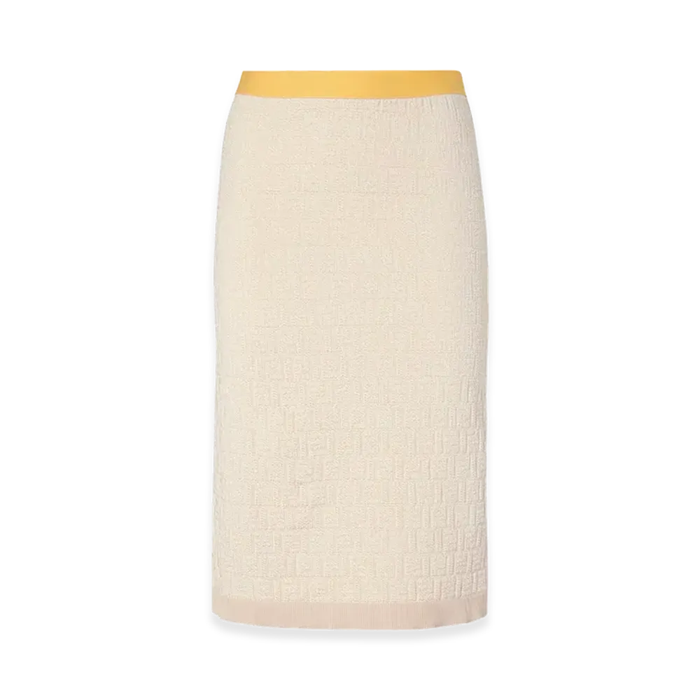 FENDI Women's Midi Skirt With Color Block Inserts In Cotton And Silk "Beige"