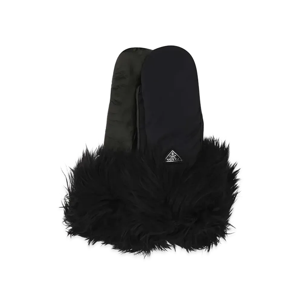 PRADA Women's Nylon And Nappa Leather Gloves "Black"