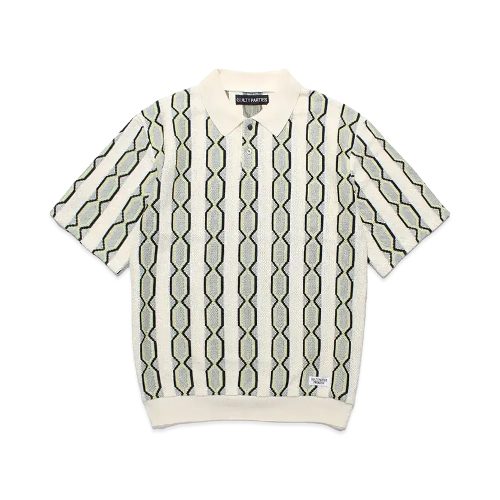 WACKO MARIA Striped Jacquard Summer Knit Polo Shirt "Beige"