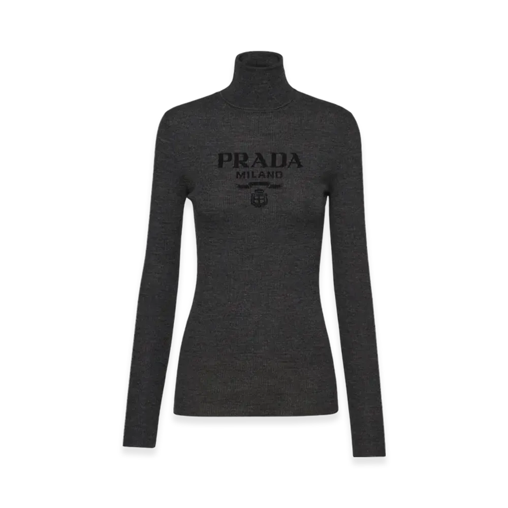 PRADA Women's Superfine Wool Turtleneck Sweater "Anthracite Gray"