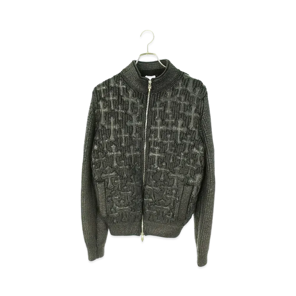 Chrome Hearts Lux Liquid Zip Front Cemetery Cross Patch Coating Cashmere Knit Blouson "Black"