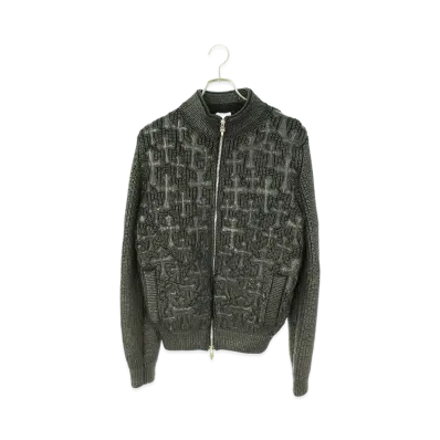 Chrome Hearts Lux Liquid Zip Front Cemetery Cross Patch Coating Cashmere Knit Blouson "Black"