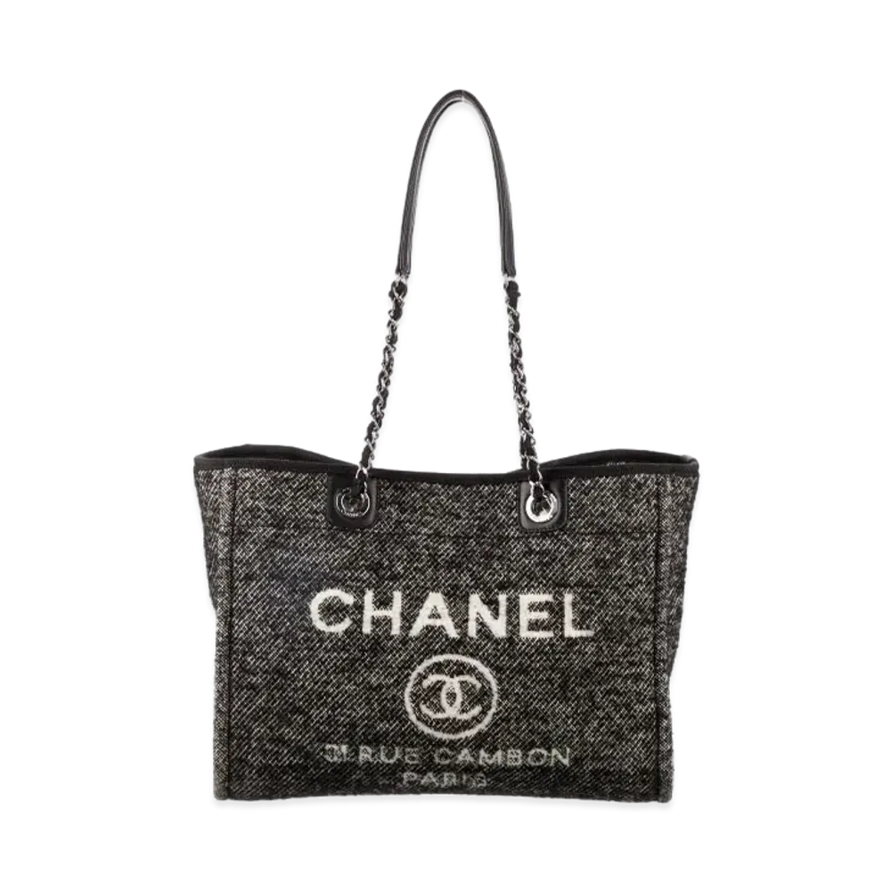 CHANEL Small Deauville Tote Wool "Black/Silver"