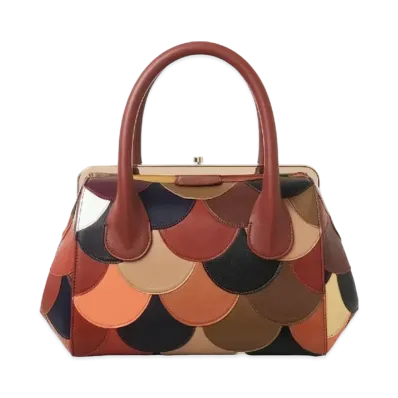 Chloe Medium Joyce Frame Handbag In Shiny Calfskin Scallop Patchwork "Brown"