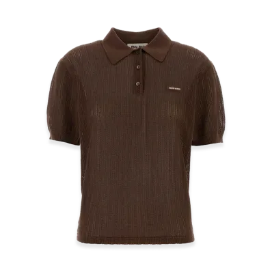 MIU MIU Women's Cotton Polo Shirt "Chocolate Brown"