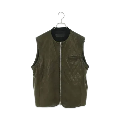 Chrome Hearts Papa Back Cross Patch Killing Leather Vest "Khaki"
