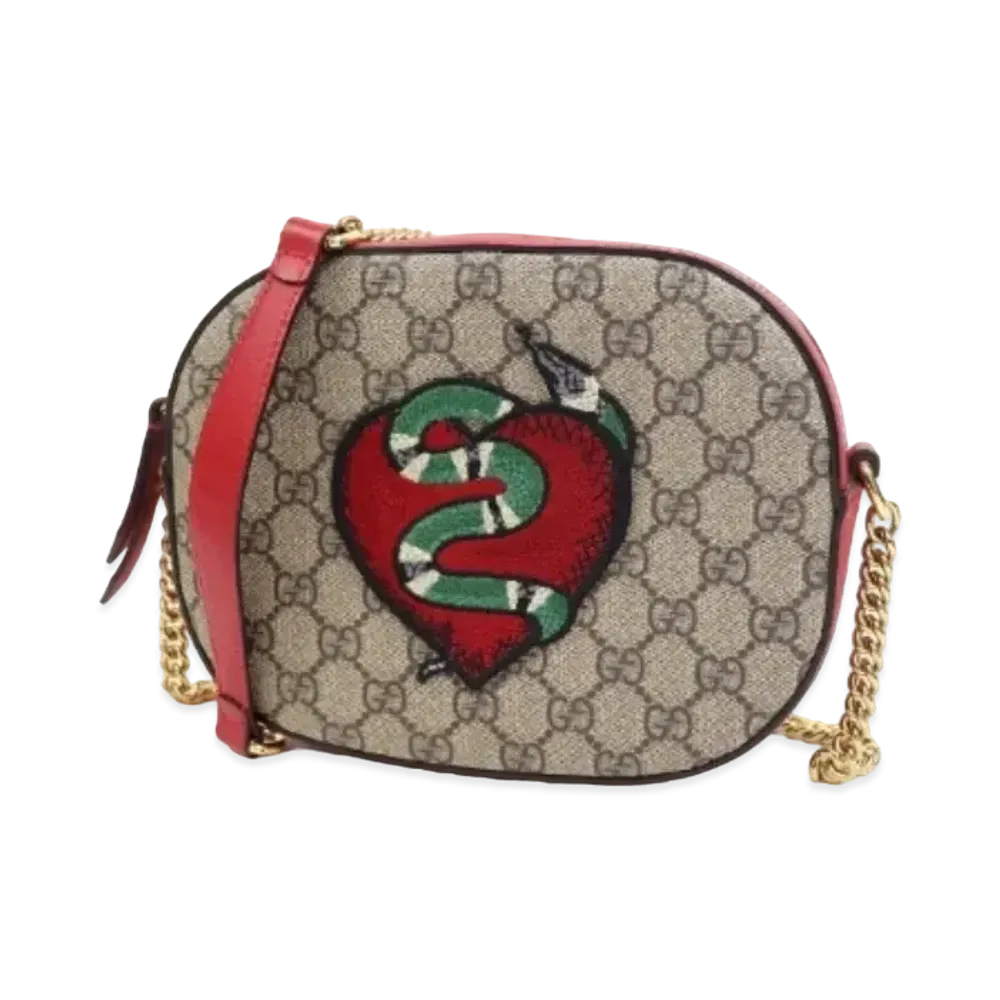 GUCCI GG Supreme Canvas Heart & Kingsnake Shoulder Bag "Red"