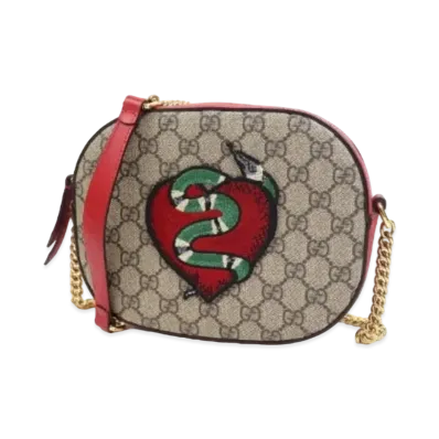 GUCCI GG Supreme Canvas Heart & Kingsnake Shoulder Bag "Red"