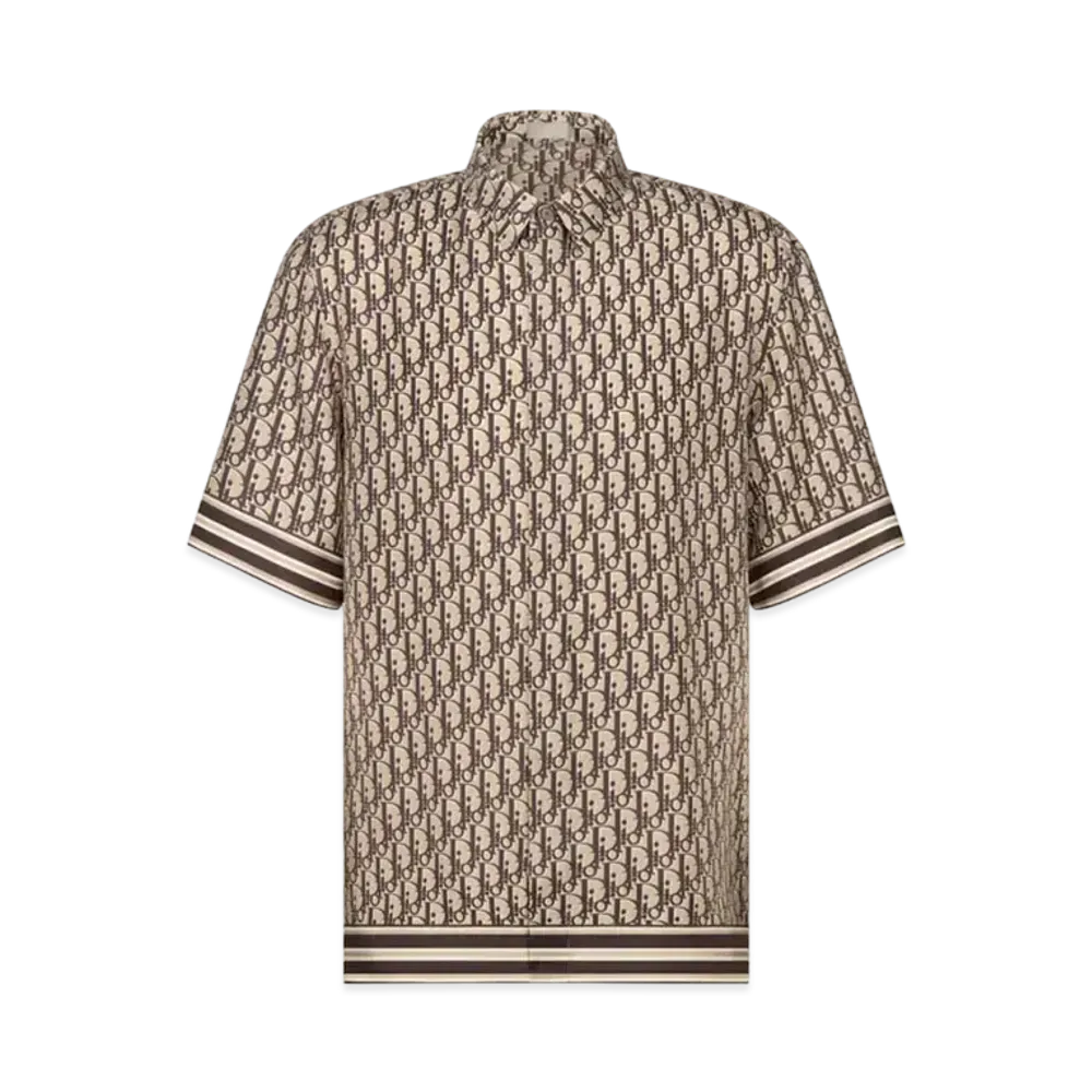 Dior Oblique Short-Sleeved Shirt and Silk Twill "Beige/Brown"