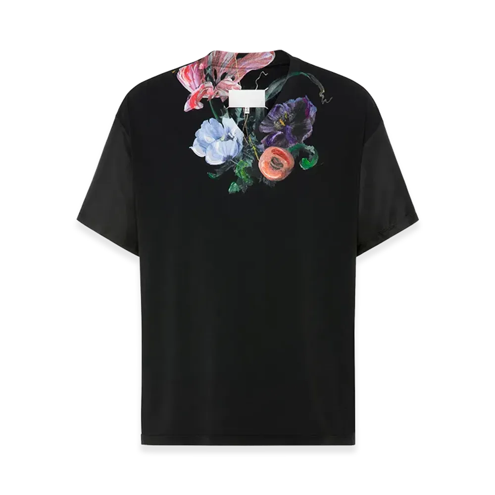 Maison Margiela Cotton And Silk T-Shirt With Floral Pattern "Black"