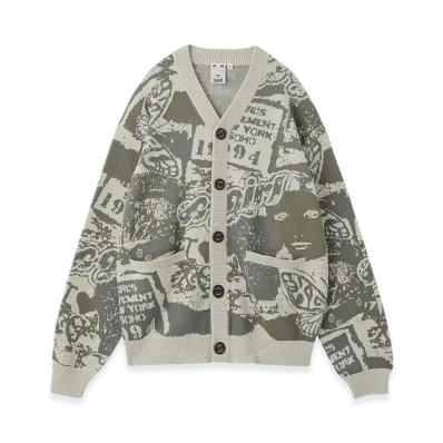 X-Girl Collage Graphic Jacquard Knit Cardigan "Olive"
