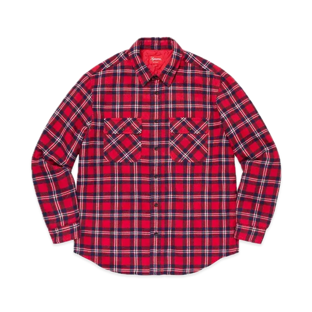 Supreme Arc Logo Quilted Flannel Shirt "Red"
