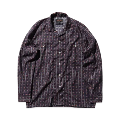 BEAMS MIL Open Collar Derby Tattersall "Navy"