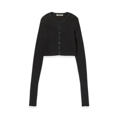 AURALEE Women's Cotton High Gauge Rib Knit Cropped Crew Neck Cardigan "Black"