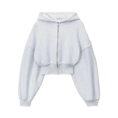 Alexander Wang Classic Terry Cropped Zip-Up Hoodie "Light Heather Gray"