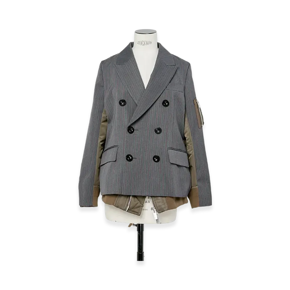sacai Stripe Doeskin x Nylon Twill Jacket "Gray/Dark Khaki"