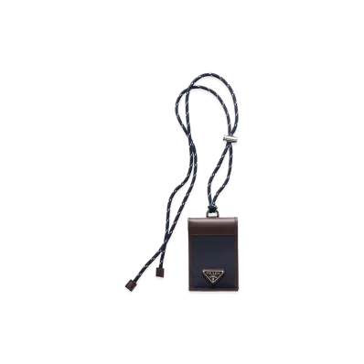 PRADA Speed Lock Re-Nylon Leather Card Case with Strap "Navy"