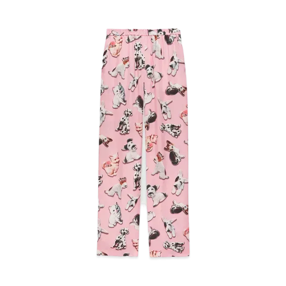 MSGM Straight Pants With Ceramic Puppies Motif "Pink"