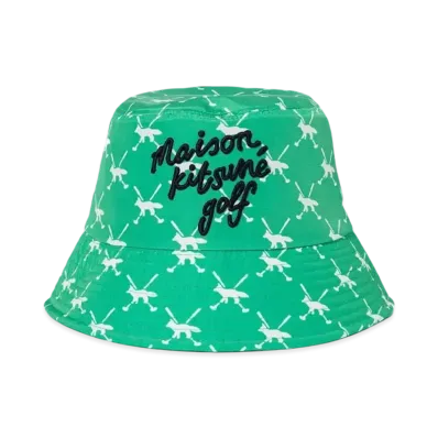 Maison Kitsune Golf Script Logo Bucket Hat "Grass Green"