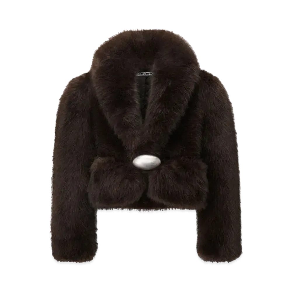 Alexander Wang Forfur Shawl Collar Short Coat "Brown"