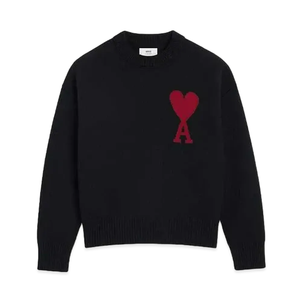 AMI PARIS Merino Wool Felt Sweater #1 "Black & Red"