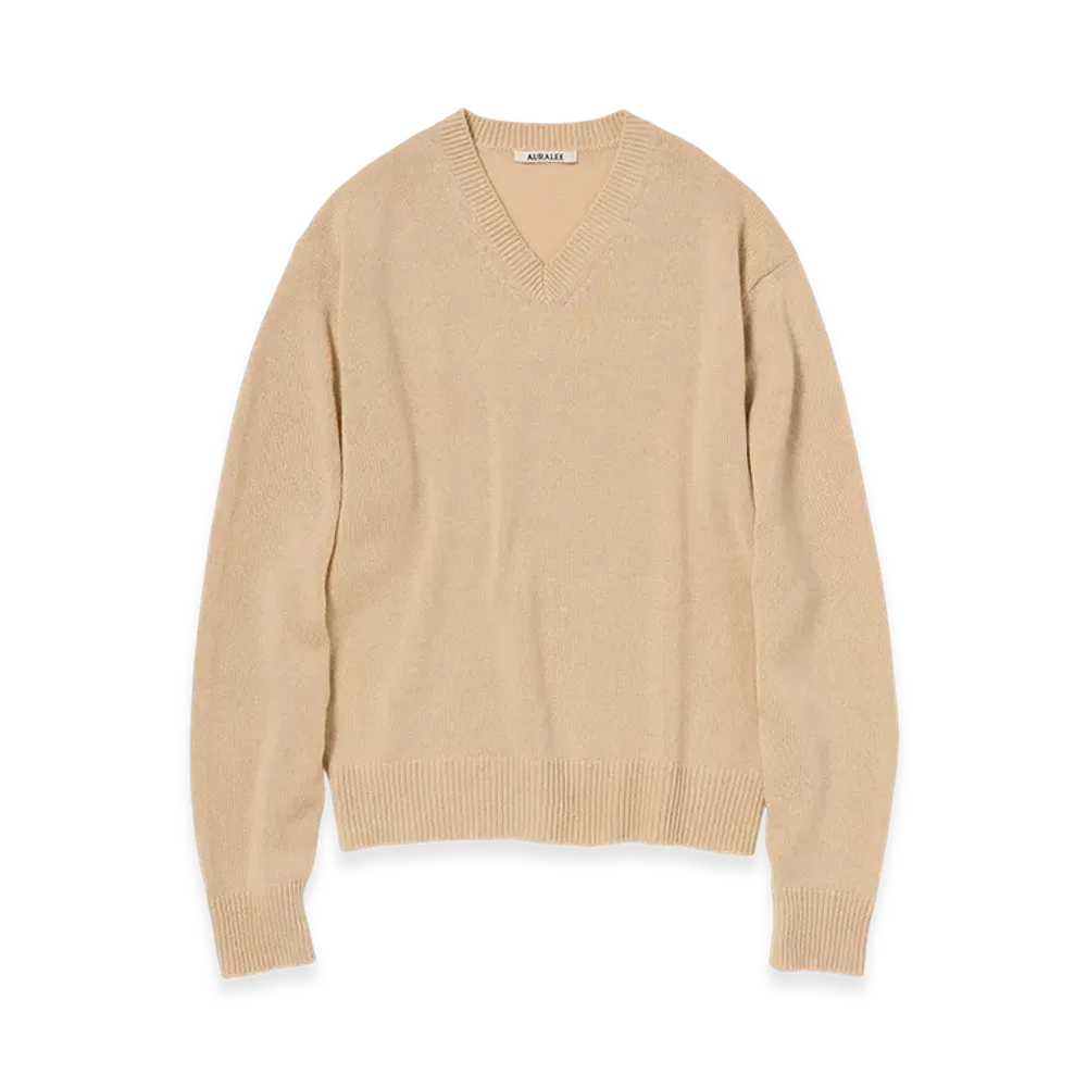 AURALEE Light Cashmere Knit V-Neck P/O "Beige"